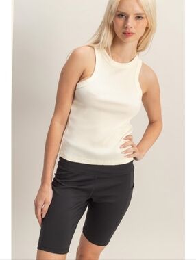 Cream Vintage Acid Wash Ribbed Racer Tank Top